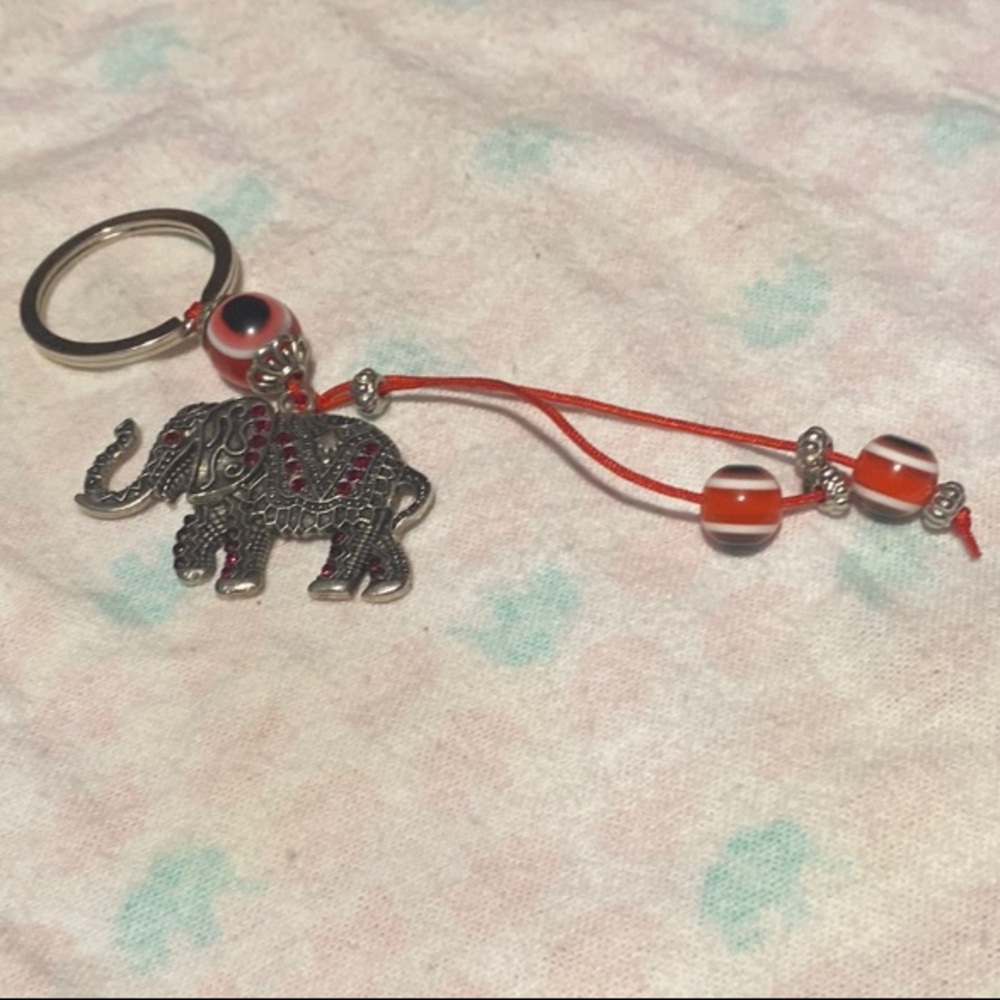 Red and Silver Elephant Jewelry Charm